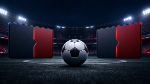 Football in a night stadium between abstract balanced handicap panels