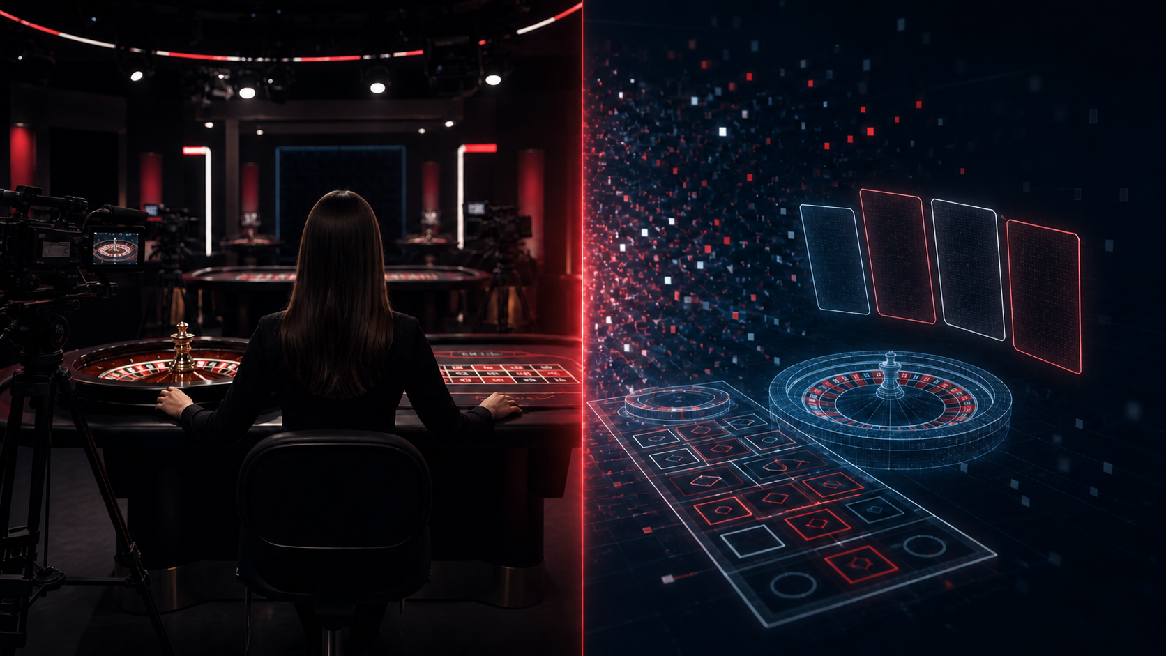 Split-view live casino table and software-generated game interface