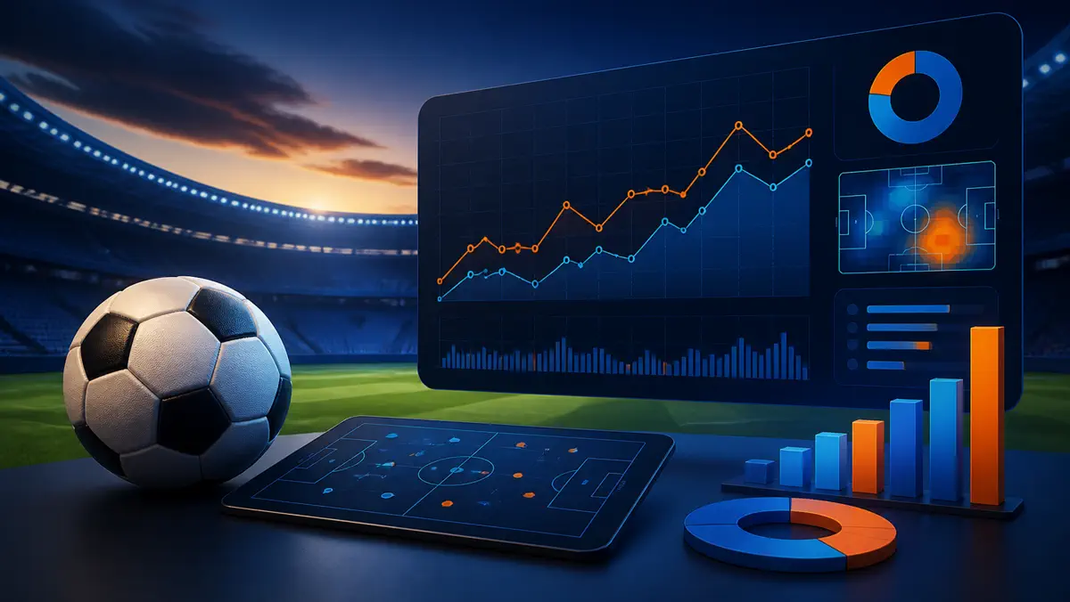 Football stadium with match analysis charts