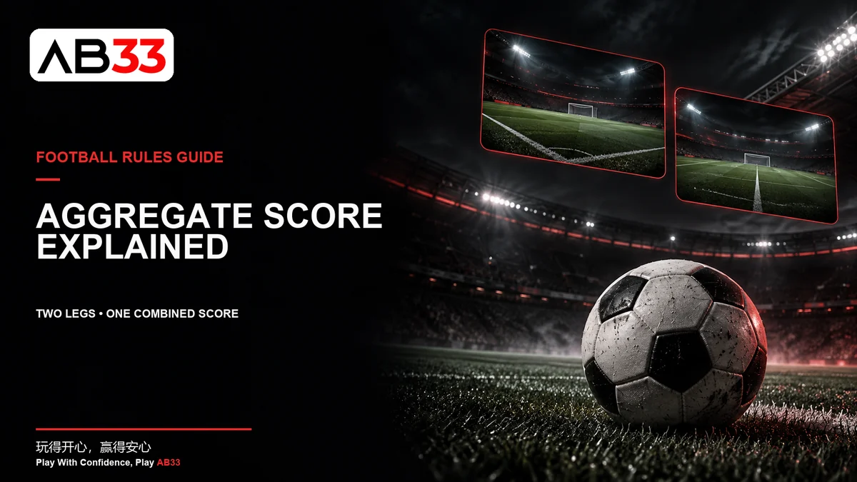 Football with two stadium panels illustrating the two matches in an aggregate-score tie