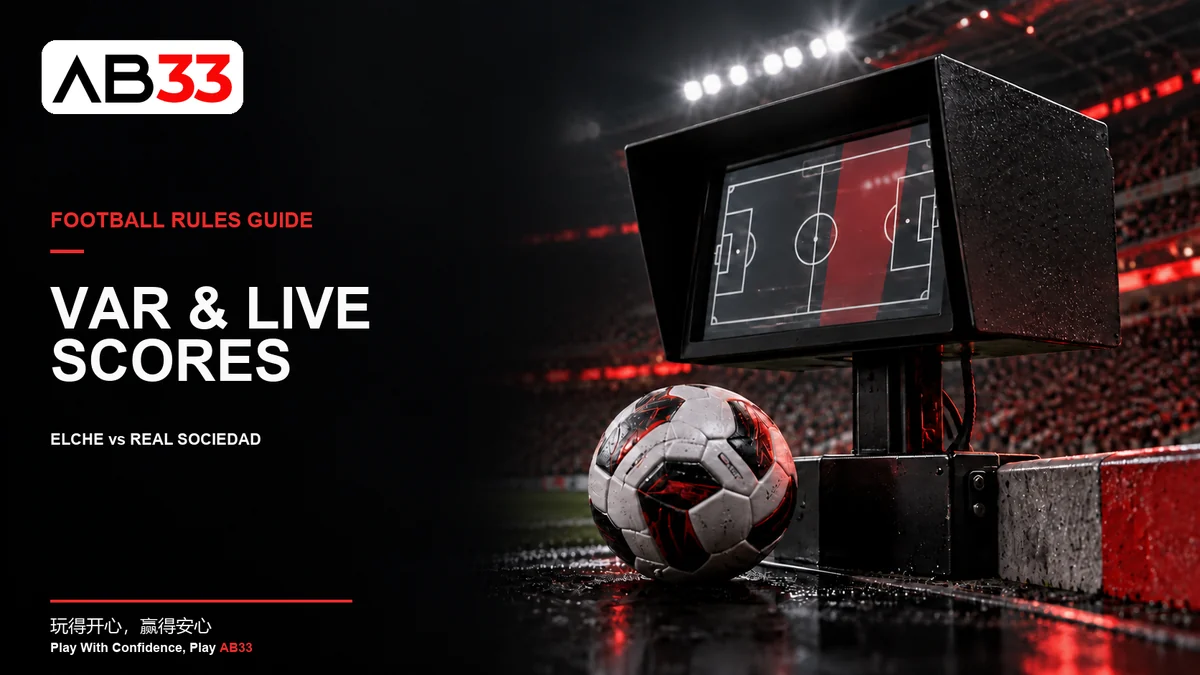 Football and pitchside review monitor illustrating VAR checks and changing live-score updates