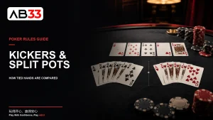 Poker guide showing a showdown comparison of kickers and a split pot